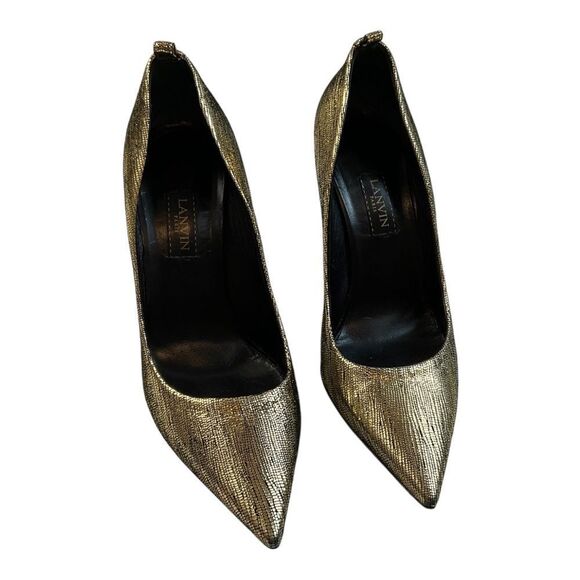 Lanvin Paris Women’s Classic Metallic Stiletto Crystal Studded Heels Size 9.5 - Picture 1 of 16